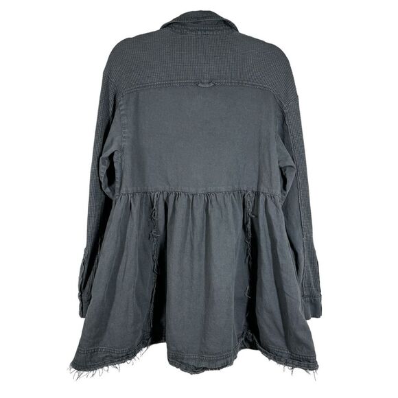 Free People Kenny Denim Mini Dress Ruffled Detail Frayed Hem Black Medium - Picture 5 of 9